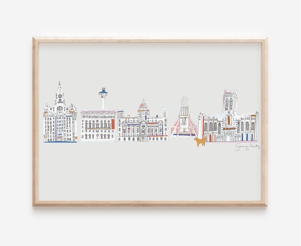 Liverpool Skyline Muted Colours Print