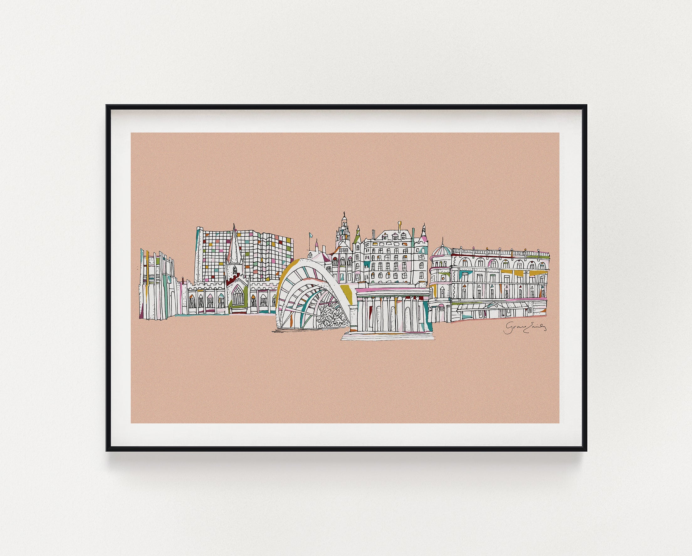 Sheffield landmarks print pink