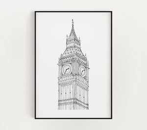 Big Ben black and white print
