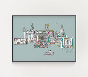 Blue Liverpool Landmarks Print