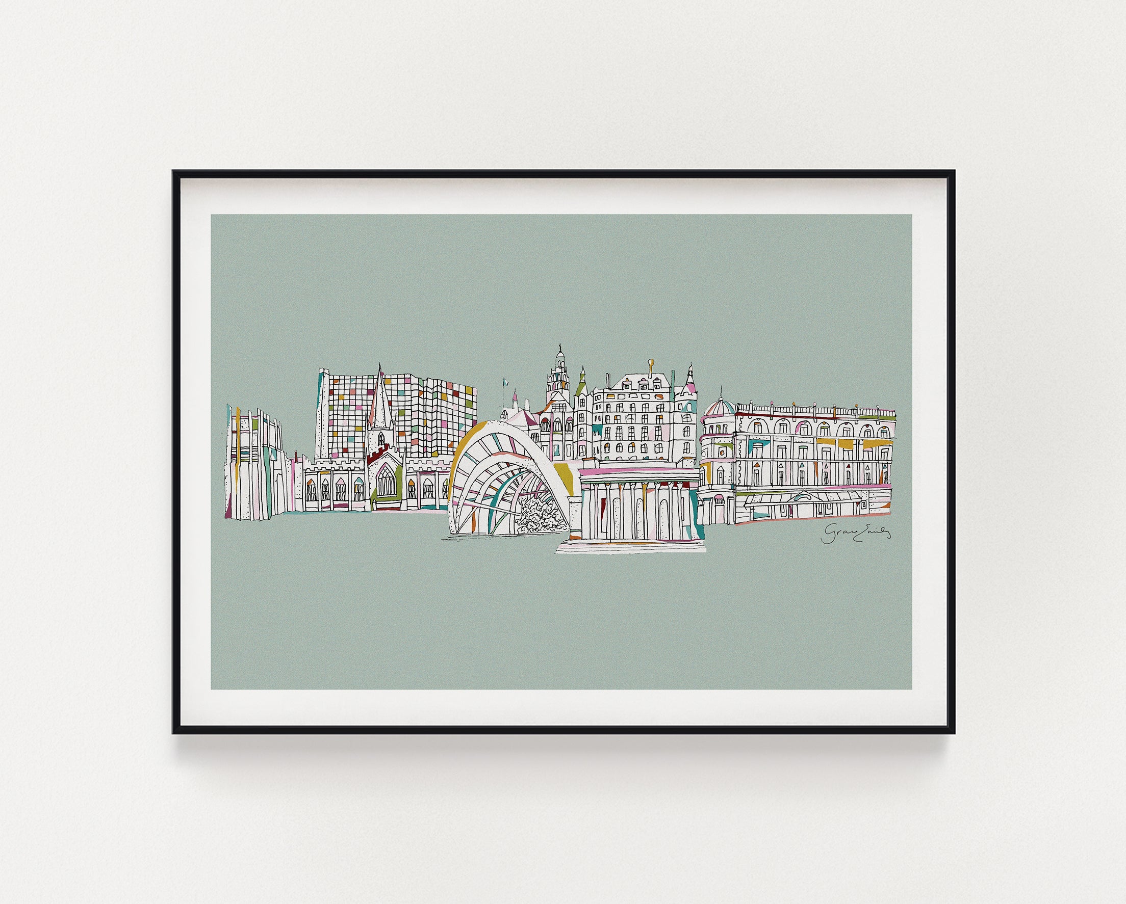 Sheffield landmarks print blue