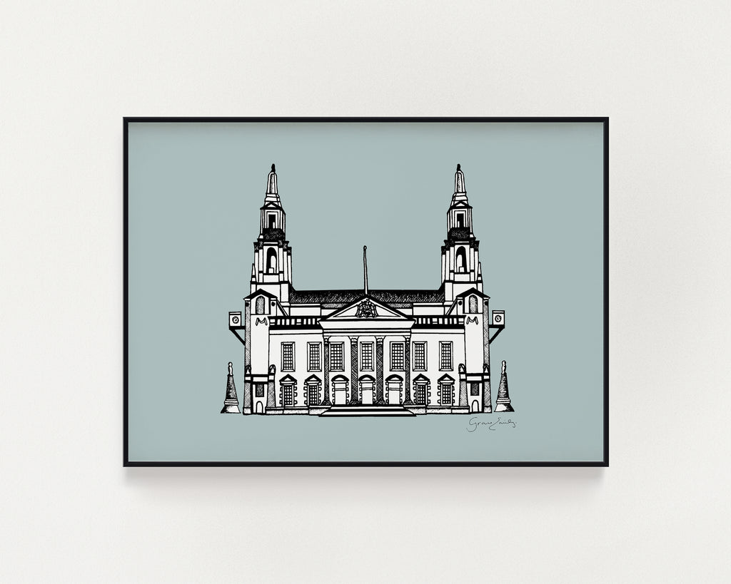 Leeds Civic Hall print blue