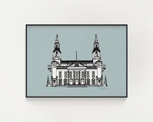 Leeds Civic Hall print blue