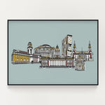 Leeds landmarks blue print