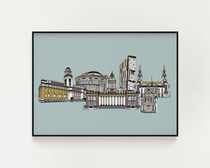 Leeds landmarks blue print