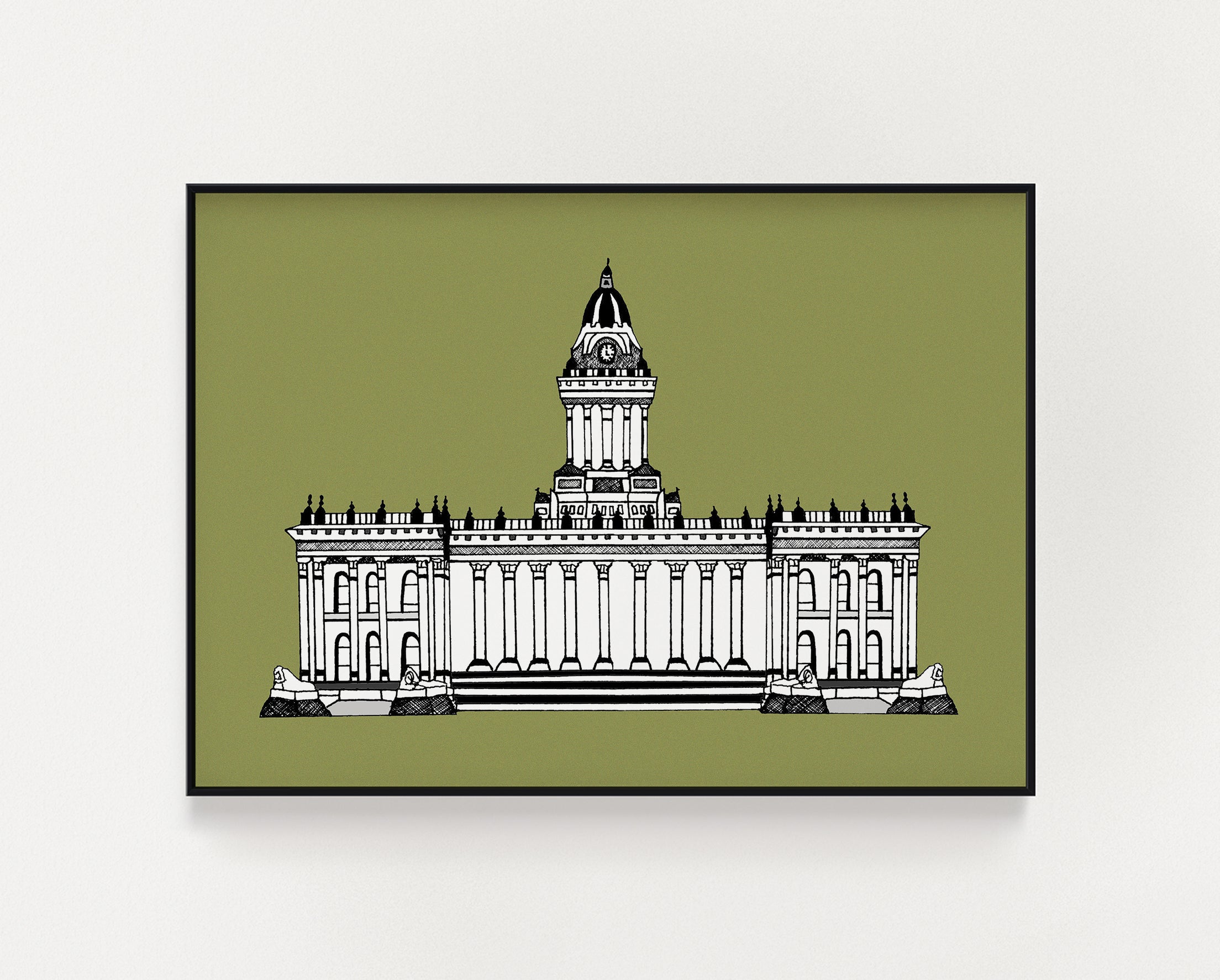 Leeds Town Hall olive print