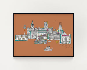 Liverpool landmarks print orange
