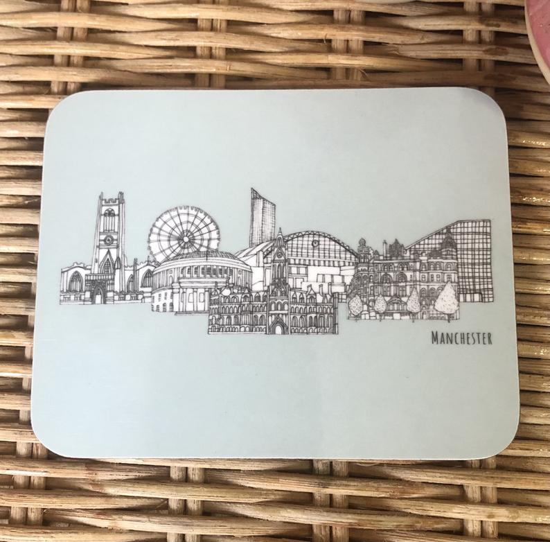 Manchester landmarks blue coaster