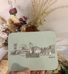 Manchester landmarks blue coaster