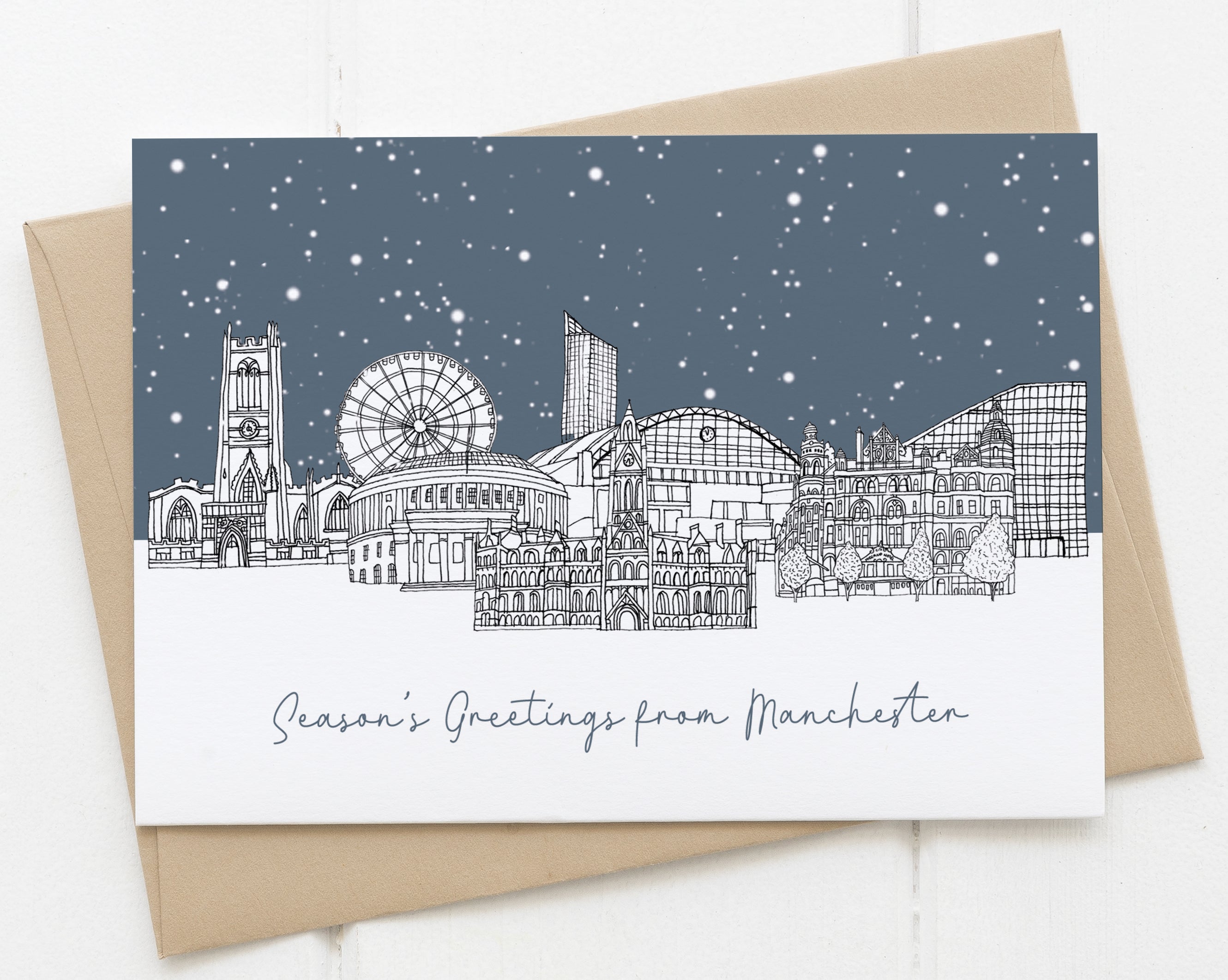 Manchester Christmas card navy