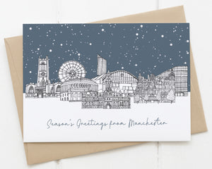 Manchester Christmas card navy