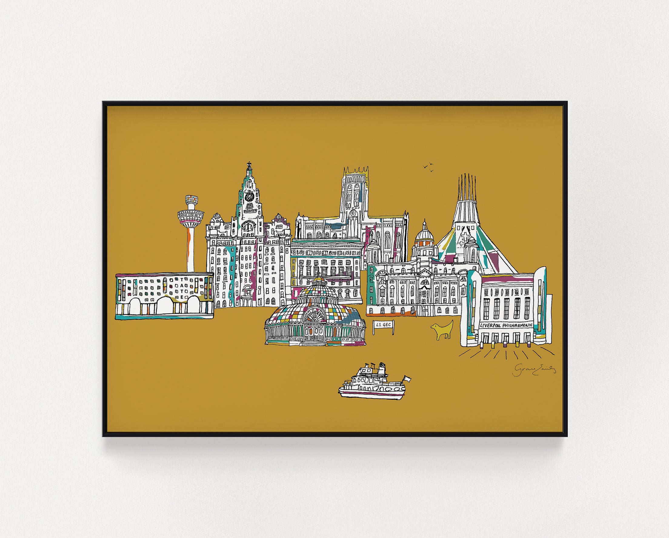 Mustard Liverpool landmarks print