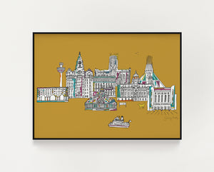 Mustard Liverpool landmarks print