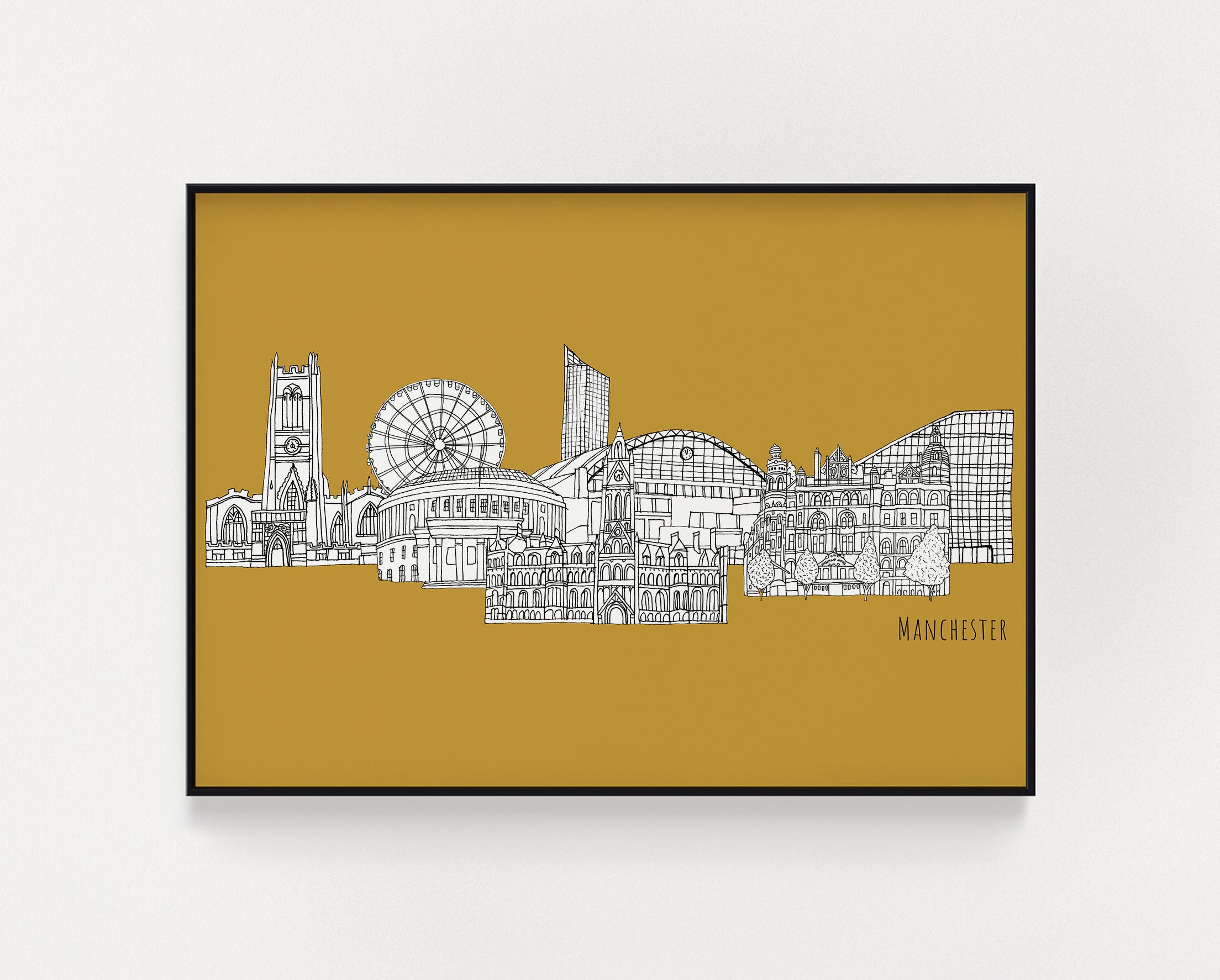 Manchester landmarks skyline mustard print