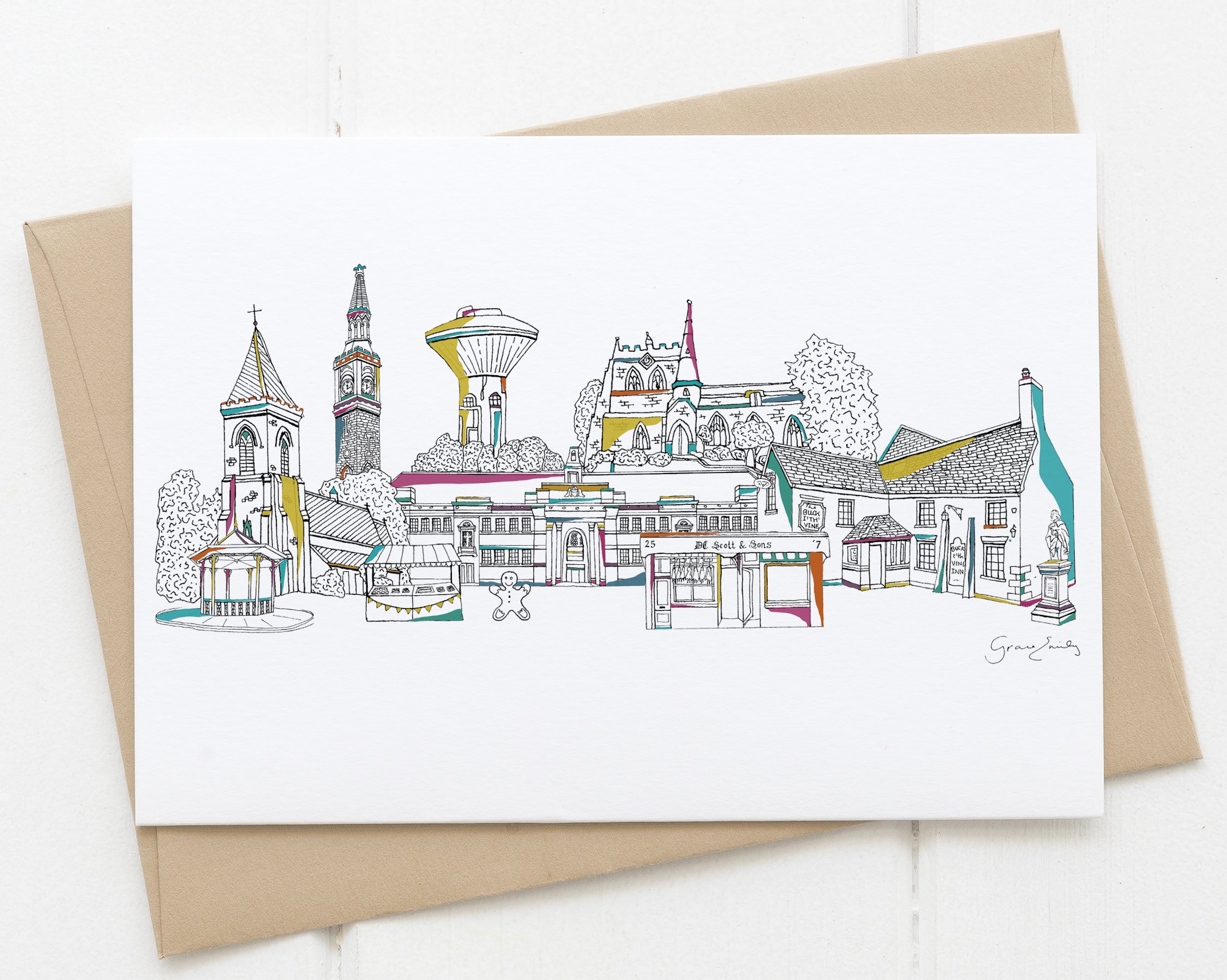 Ormskirk landmarks skyline card
