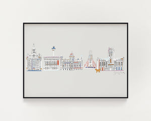 Liverpool Skyline Muted Colours Print