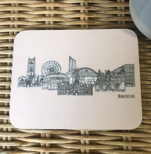 Manchester landmarks pink coaster