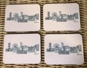 Manchester landmarks pink coaster