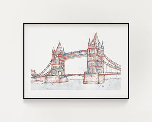 Tower Bridge Blush Watercolour Print