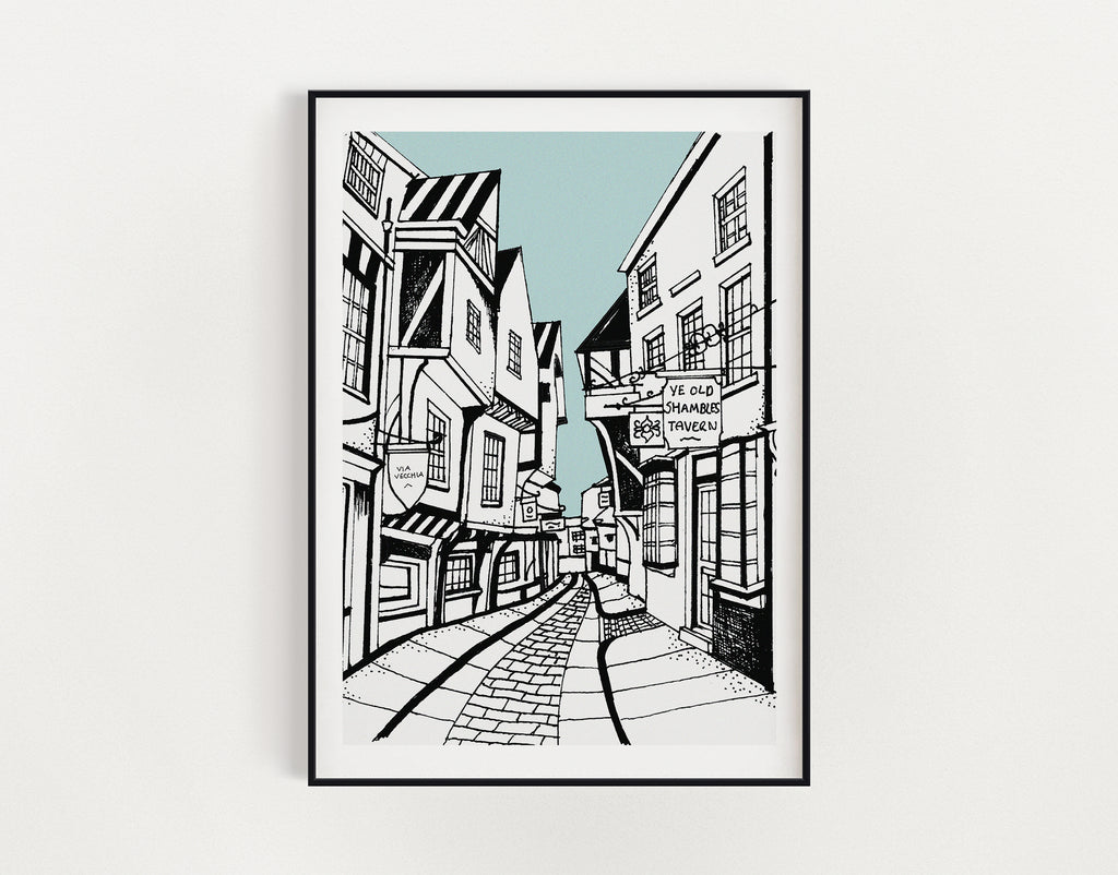York Shambles print blue