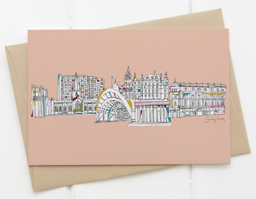 Sheffield skyline card pink
