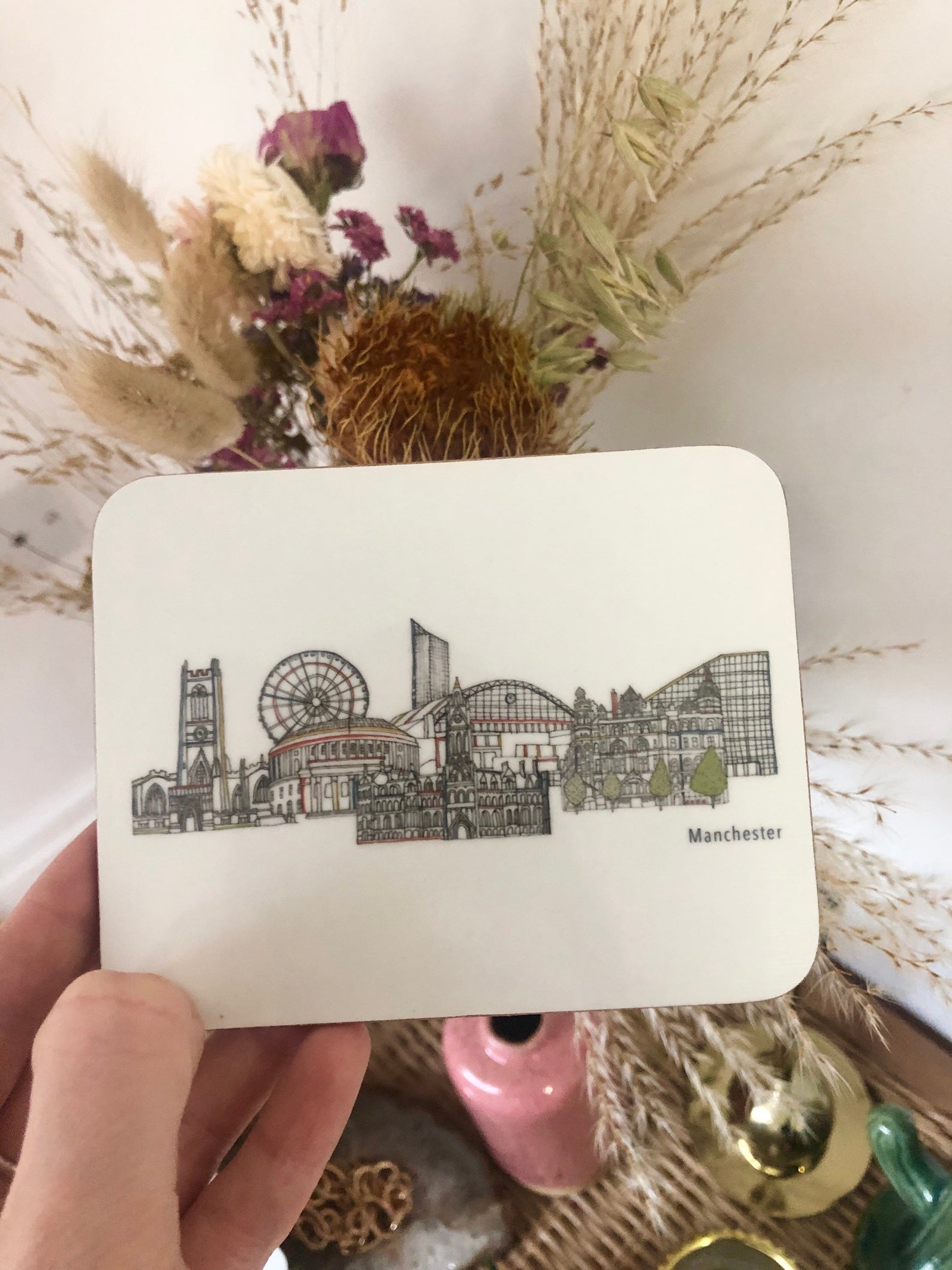 Manchester landmarks white coaster