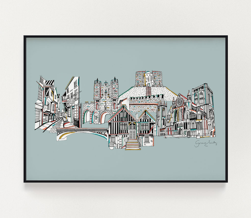 York landmarks blue print